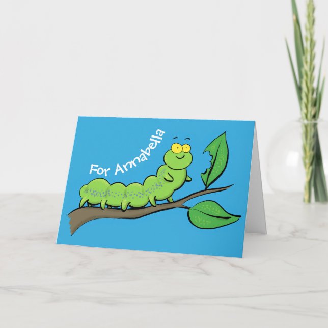 Carte Joli dessin animé de chenille verte mignonne (Devant)