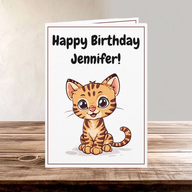 Carte Joli dessin Bengale Chat Kitten Nom Anniversaire (Créateur téléchargé)
