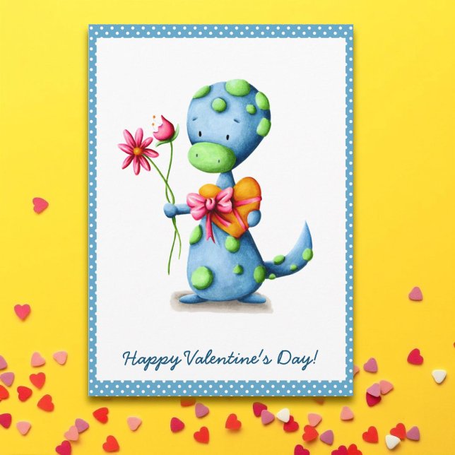 Carte Joli Dino Bleu Saint Valentin (Créateur téléchargé)
