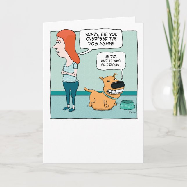 Carte Joli et mignon chien suralimenté drôle Anniversair (Devant)