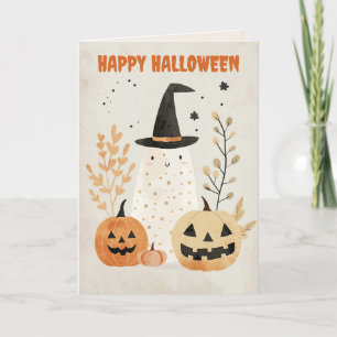 Carte Joli Fantôme avec Jack—o-Lanterns Halloween
