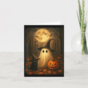 Carte Joli Fantôme Chat Noir Halloween Sorcière Citrouil