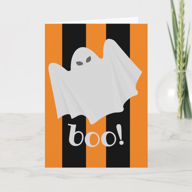 Carte Joli fantôme d'Halloween orange et noir "Spook-tac (Devant)