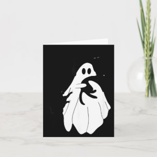 Carte Joli fantôme d'Halloween tenant trois chats noirs