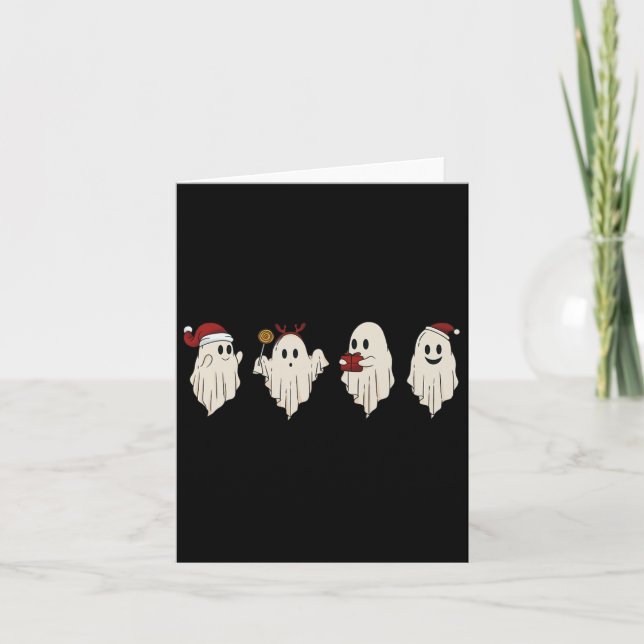 Carte Joli Fantôme Éffrayant Noël Santa Hat Funny Famill (Devant)