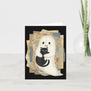 Carte Joli fantôme serrant un chat noir Halloween