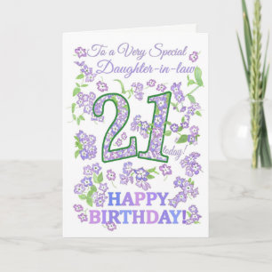 Carte Joli Floral 21e anniversaire belle-fille