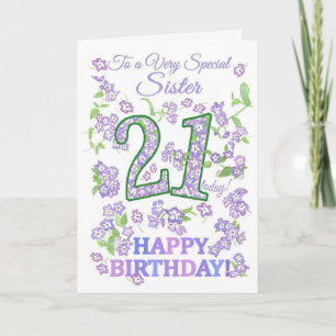 Carte Joli Floral 21ème Anniversaire Très Spéciale Soeur