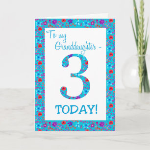 Carte Joli Floral 3ème anniversaire Grandgirl Blue
