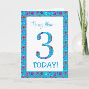 Carte Joli Floral 3ème anniversaire pour Niece Blue