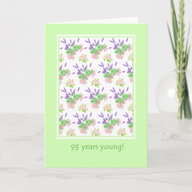Carte Joli Floral 93ème anniversaire Salutation (Devant)