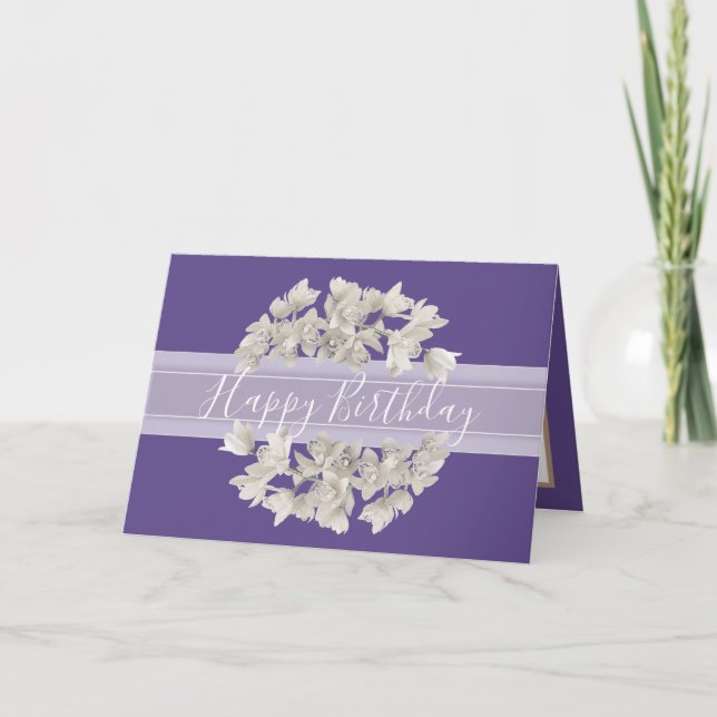 Carte Joli floral blanc orchidée Bouquet Anniversaire (Devant)