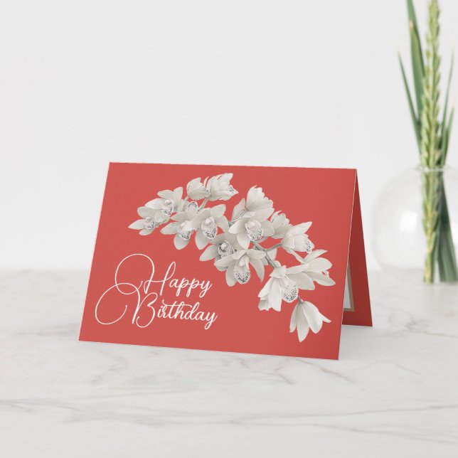 Carte Joli Floral Moderne Orange Fleur Orange Anniversai (Devant)