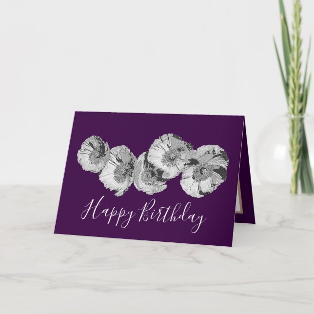 Carte Joli Floral Moderne Pavot Fleur Violet Anniversair (Devant)