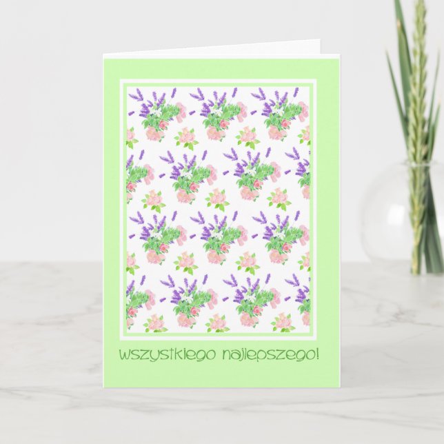 Carte Joli Floral Polonais Salutation Langue Anniversair (Devant)