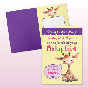 Carte Joli girafe donne des noms rose violet petite fill