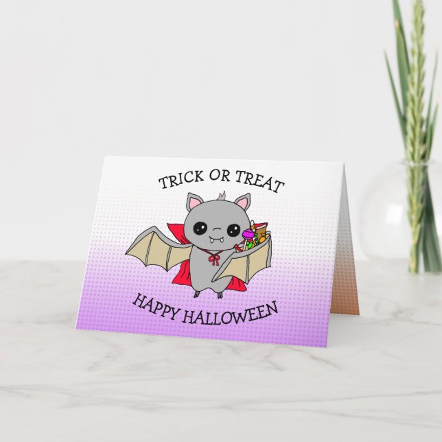 Carte Joli Halloween Trick ou le traitement sac tenant C (Devant)