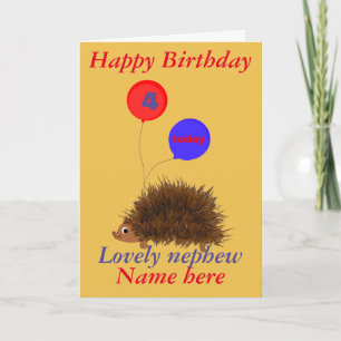 Carte Joli hérisson Nephew Anniversaire ajouter nom âge