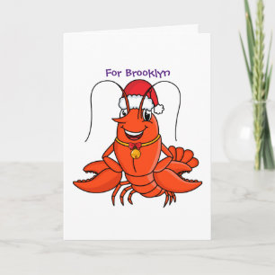 Carte Joli homard heureux portant un chapeau de Noël des