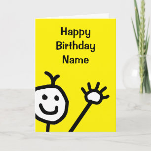 Carte Joli Jaune Petit Sourire Visage agitant Anniversai