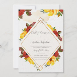 Carte Joli jaune rouge rustique Aquarelle Mariage Floral