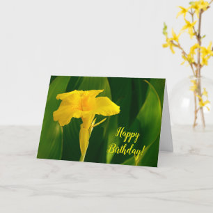 Carte Joli Jaune Tropical Canna Lily Flower Anniversaire