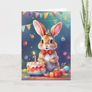 Carte Joli jeune lapin avec gâteau d'anniversaire !   Ca