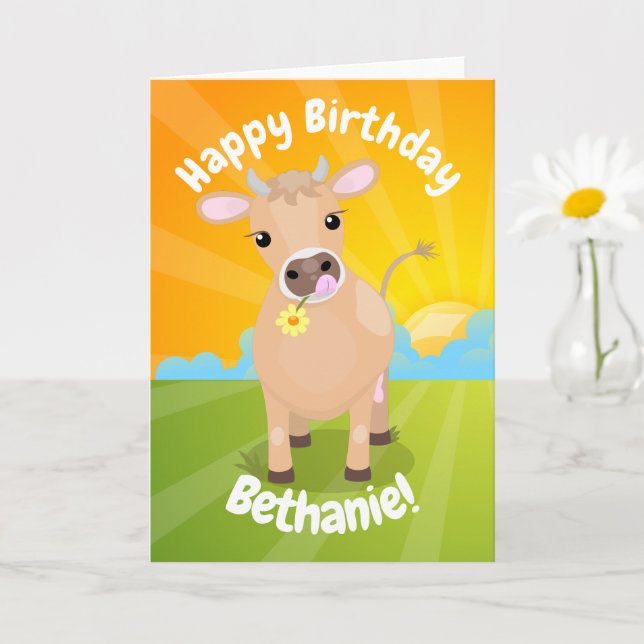 Carte Joli joyeux maillot de vache et de la bande dessin (Petite plante)