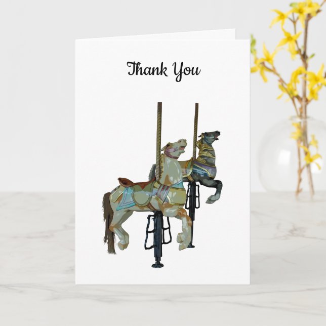 Carte Joli Joyeux Parcours Carrousel Chevaux Merci (Fleur jaune)