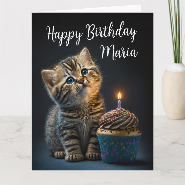 Carte Joli Kitten Souhaitant Bonne Anniversaire, Personn (Devant)