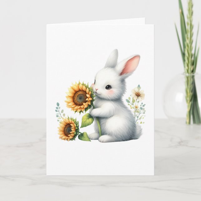 Carte Joli lapin avec tournesol Salutation à toutes les  (Devant)