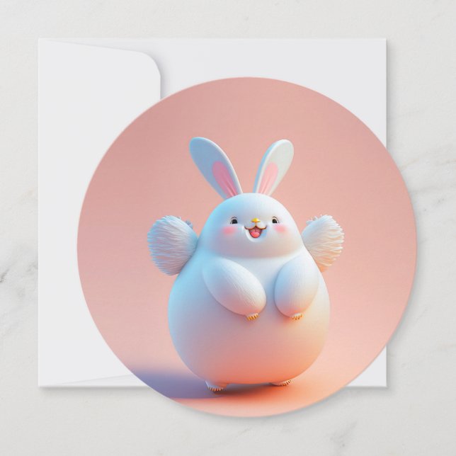 Carte Joli Lapin Blanc Gras Avec Ailes (Devant)