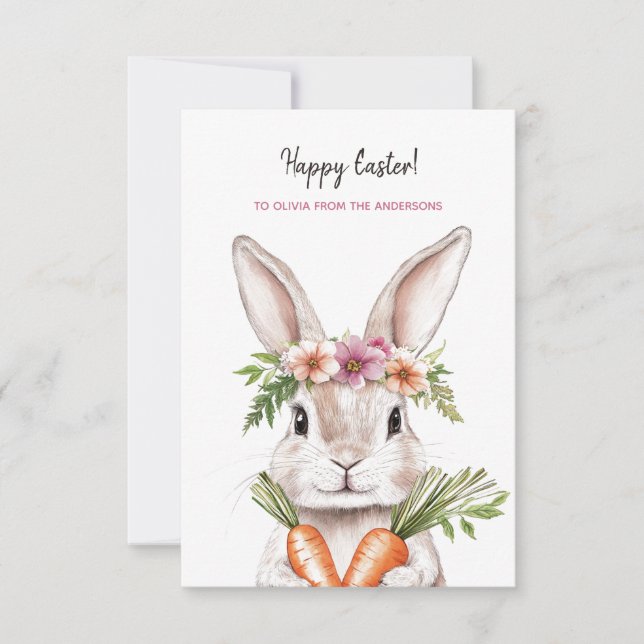 Carte Joli lapin de Pâques aux carottes (Devant)