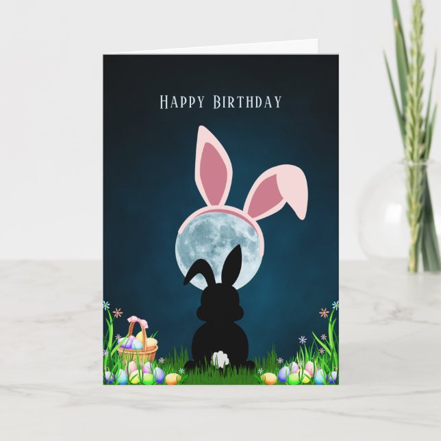 Carte Joli lapin de Pâques et Pleine lune Anniversaire (Devant)