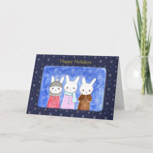 Carte Joli Lapin d'hiver lapins Noël
