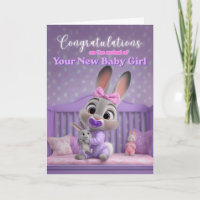 Joli Lapin Félicitations pour une Nouvelle Bébé Fi