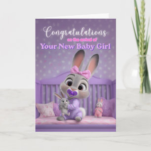 Carte Joli Lapin Félicitations pour une Nouvelle Bébé Fi