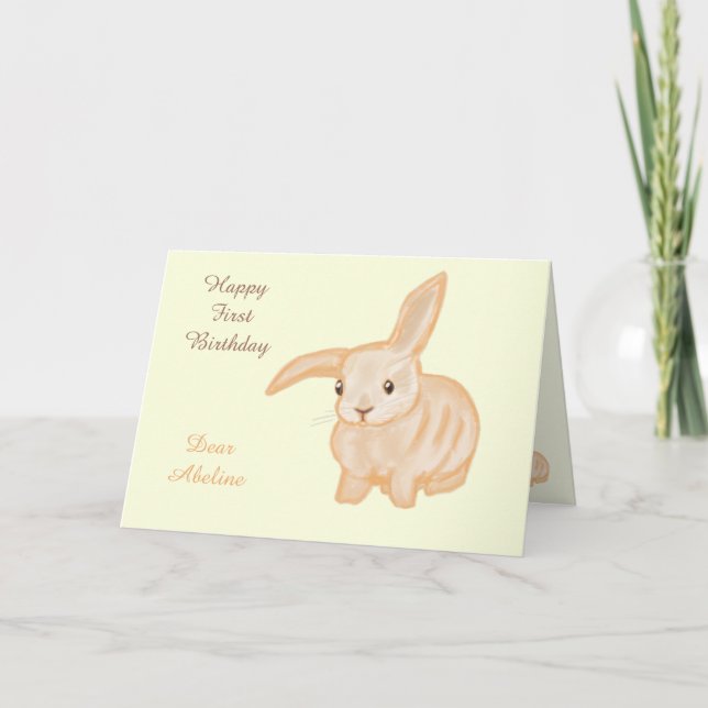 Carte Joli lapin lapin Brown - transparent sur jaune. (Devant)