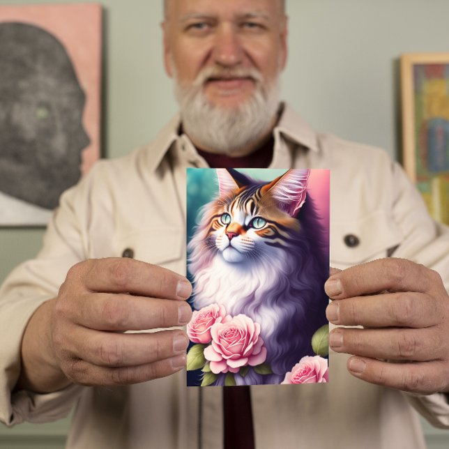 Carte Joli Maine Coon & Fleurs Portrait (Créateur téléchargé)
