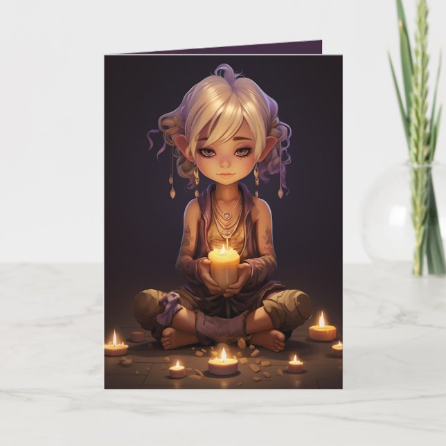 Carte Joli Méditer Yoga Girl Purple Gold Anniversaire (Devant)
