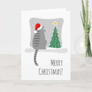 Carte Joli Meowy Noël Arbre Chat Neige