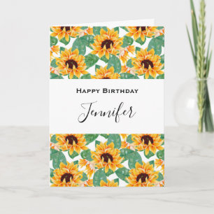 Carte Joli Motif de tournesol Jaune & Vert Anniversaire