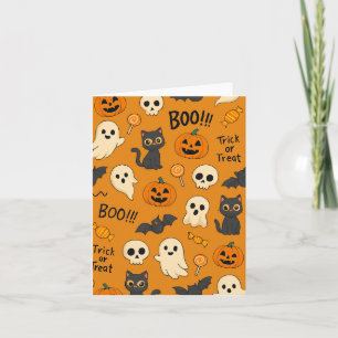 Carte Joli motif d'Halloween avec des fantômes, des citr