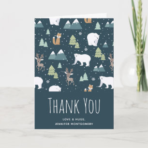 Carte Joli Noël Animaux d'hiver Motif Merci