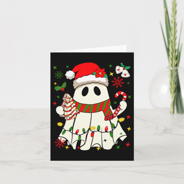 Carte Joli Noël Fantôme tenant Sucre de canne de gâteau  (Devant)