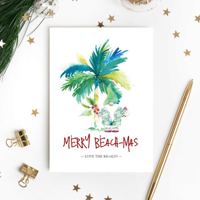 Carte Joli Noël Florida Père Noël Aquarelle (Beach Christmas Cards feature unique watercolor art by Victoria Grigaliunas of Do Tell A Belle)