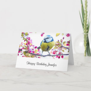 Carte Joli oiseau bleu et jaune sur une branche Annivers