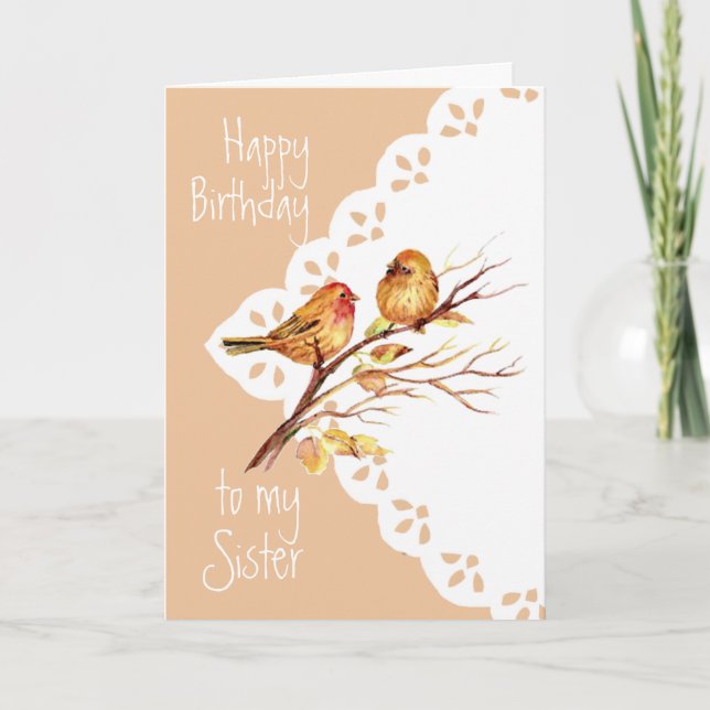 Carte Joli Oiseaux de Bruant Aimer Soeur Anniversaire (Devant)