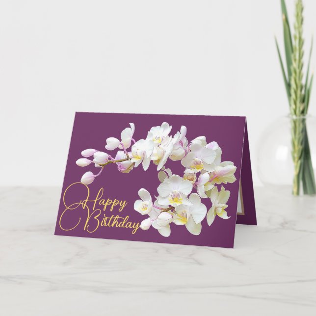 Carte Joli Orchidée blanche violet toile de fond Joyeux  (Devant)