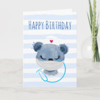 Joli ours infirmier portant un masque Joyeux Anniv